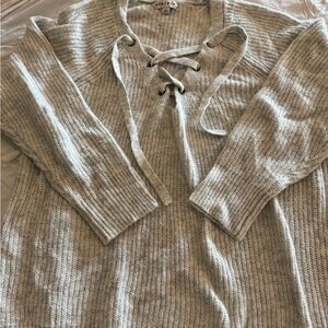 AVA & VIV Gray Lace-Up Sweater